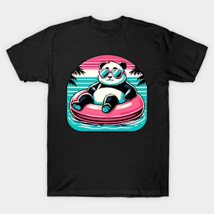 Pool Party Panda in Sunglasses on a Pink Float Funny Pool Panda T-Shirt